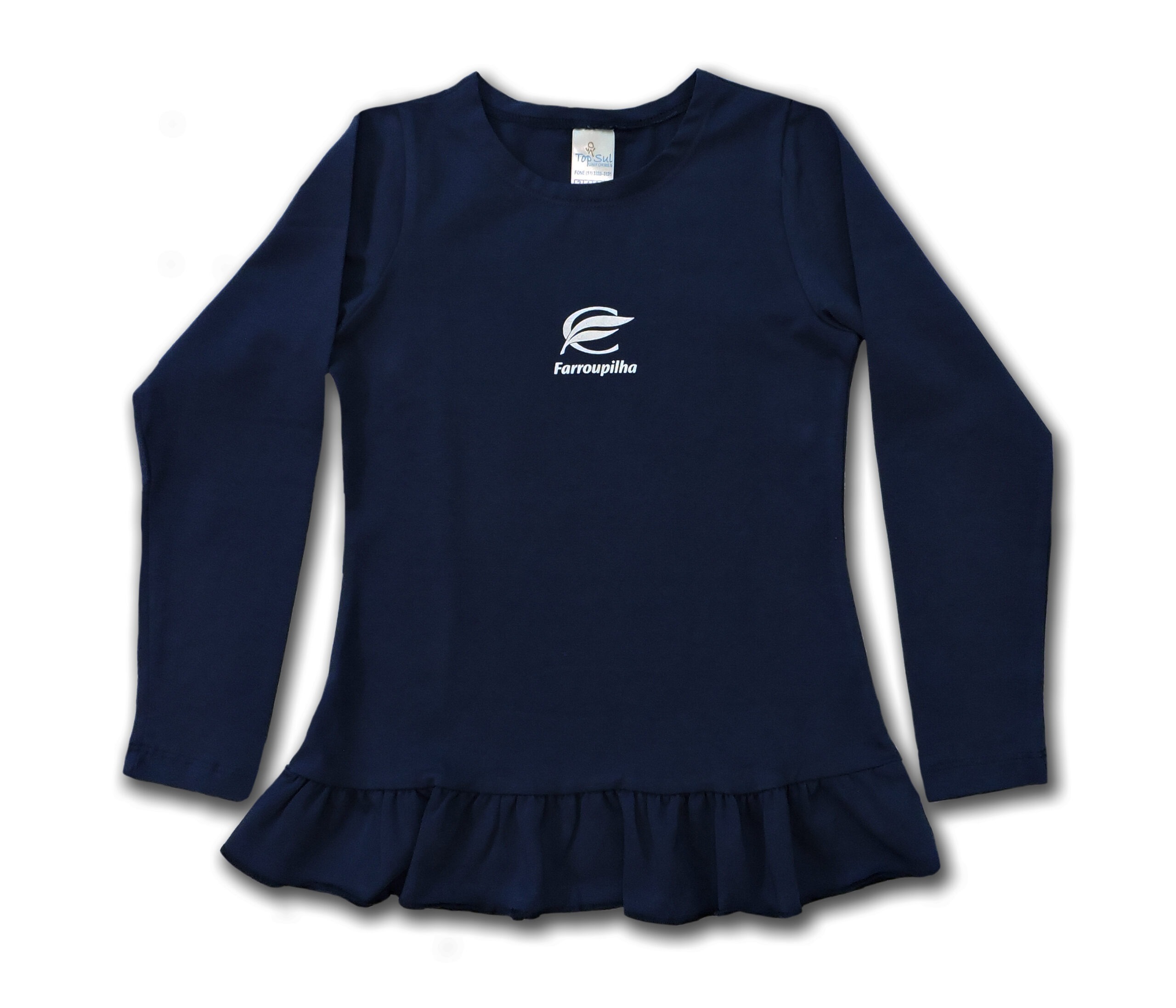 BABY COM BABADO COTON MANGA LONGA AZUL MARINHO FEMININA