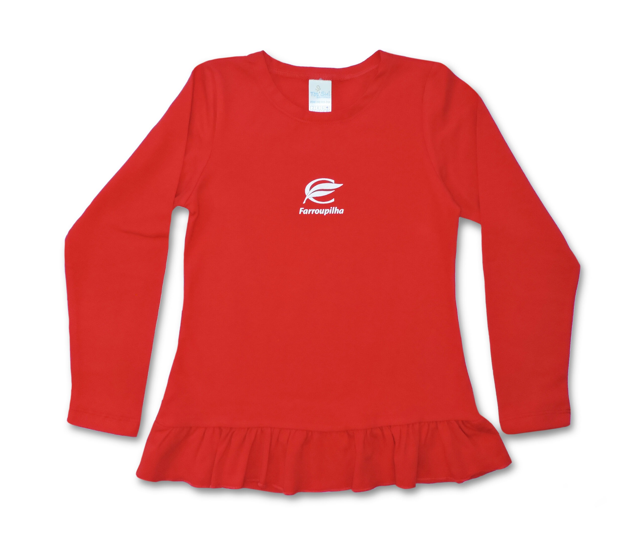 BABY COM BABADO COTON MANGA LONGA VERMELHA FEMININA