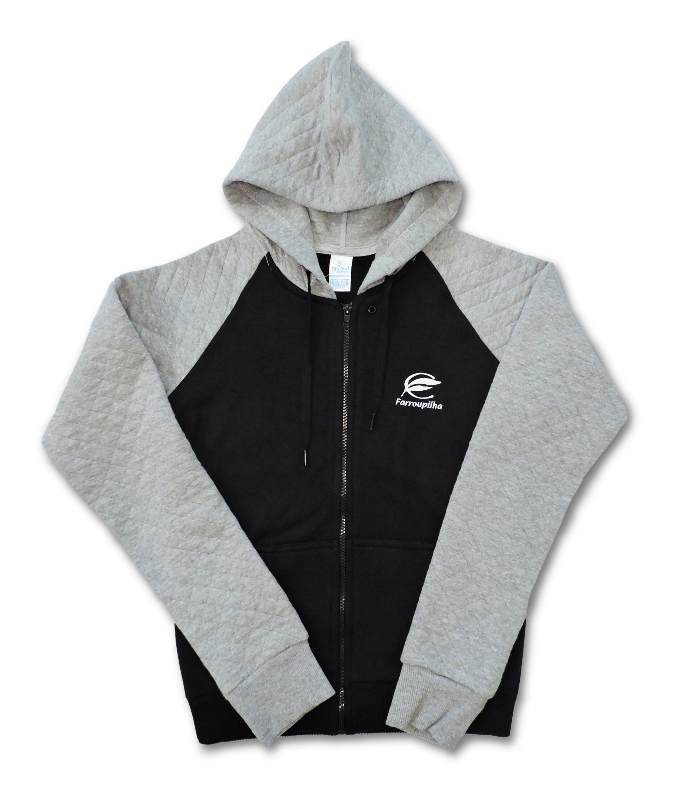 CANGURU MOLETOM E MATELASSÊ PRETO COM CINZA FEMININO